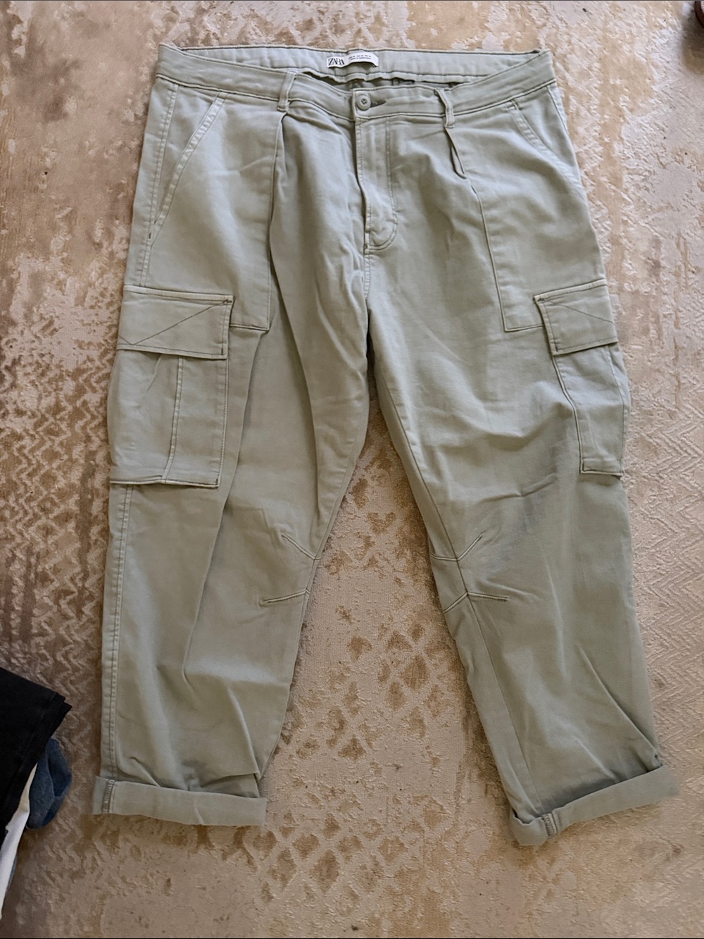 Zara Light Olive Cargo Trousers